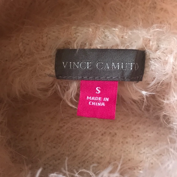 VINCE CAMUTO Pink Gray White EYELASH Geometric Mock Turtleneck Sweater Sz S - Picture 11 of 13